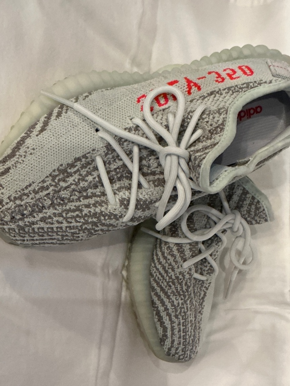 adidas Yeezy Boost 350 V2 White and Gray with Red Accent